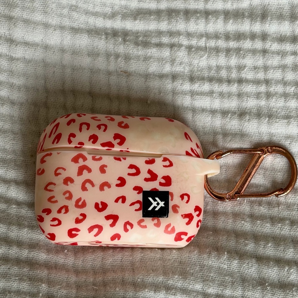 Red Thread Leopard Print AirPods Case with Rose Gold Clip